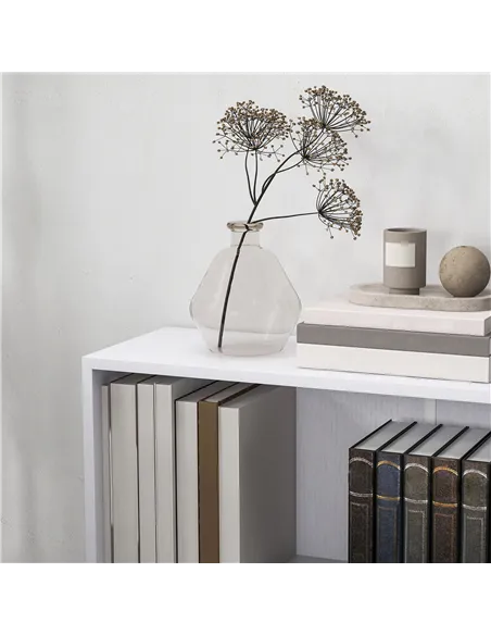 HOMCOM 2 Tier Bookshelf, Low Bookcase with Adjustable Shelf, 2 Compartments for Home Office, Living Room, Study, White