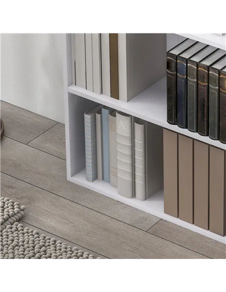 HOMCOM 2 Tier Bookshelf, Low Bookcase with Adjustable Shelf, 2 Compartments for Home Office, Living Room, Study, White