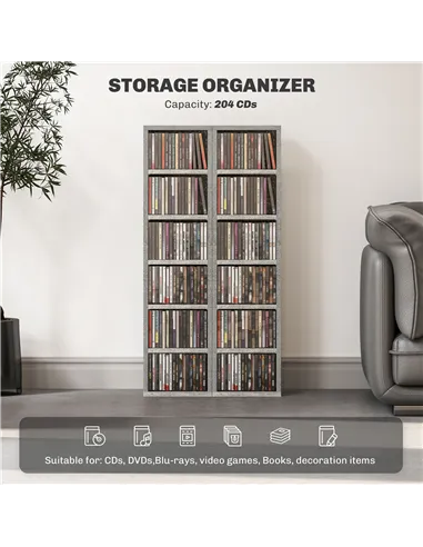 HOMCOM Set of Two 102 CD Storage Units - Cement Grey