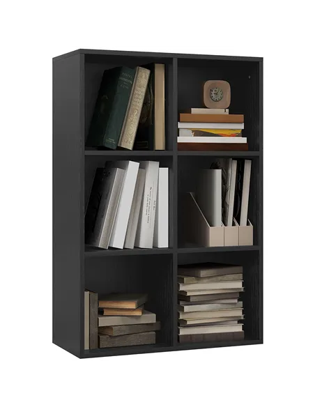 HOMCOM Six-Cube Bookcase - Black Wood Effect