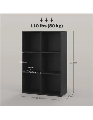 HOMCOM Six-Cube Bookcase - Black Wood Effect