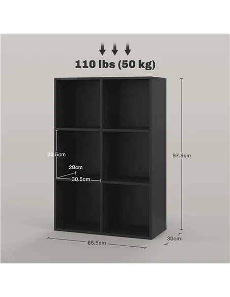 HOMCOM Six-Cube Bookcase - Black Wood Effect