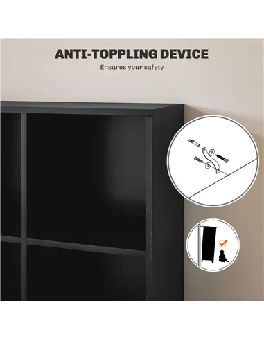 HOMCOM Six-Cube Bookcase - Black Wood Effect