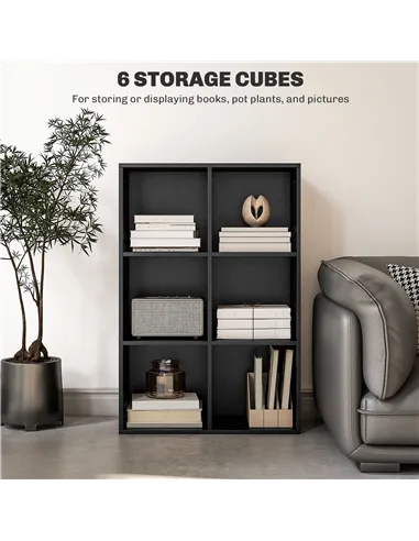 HOMCOM Six-Cube Bookcase - Black Wood Effect