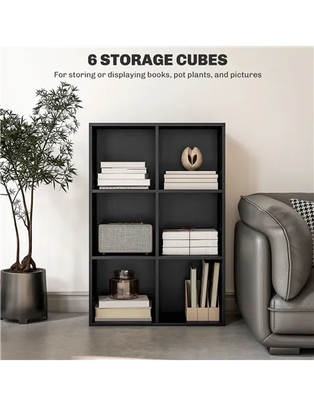 HOMCOM Six-Cube Bookcase - Black Wood Effect