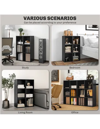 HOMCOM Six-Cube Bookcase - Black Wood Effect