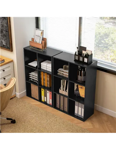 HOMCOM Six-Cube Bookcase - Black Wood Effect