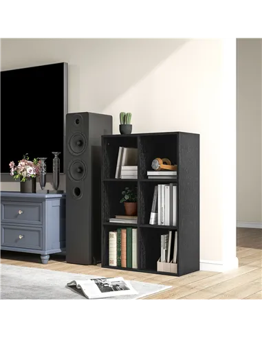 HOMCOM Six-Cube Bookcase - Black Wood Effect