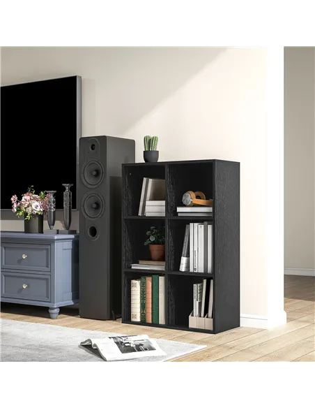 HOMCOM Six-Cube Bookcase - Black Wood Effect