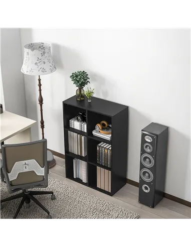 HOMCOM Six-Cube Bookcase - Black Wood Effect