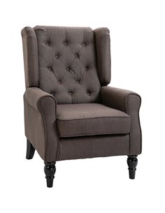 HOMCOM Wingback Accent Chair, Retro Upholstered Button Tufted Occasional Chair for Living Room and Bedroom, Brown