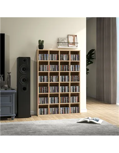 HOMCOM CD Storage Unit with Adjustable Shelves, 89 x 130.5 cm, Nature Wood Finish