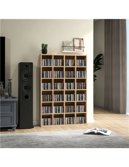 HOMCOM CD Storage Unit with Adjustable Shelves, 89 x 130.5 cm, Nature Wood Finish