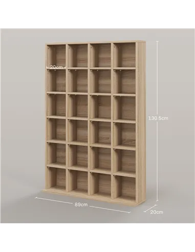 HOMCOM CD Storage Unit with Adjustable Shelves, 89 x 130.5 cm, Nature Wood Finish