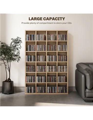 HOMCOM CD Storage Unit with Adjustable Shelves, 89 x 130.5 cm, Nature Wood Finish