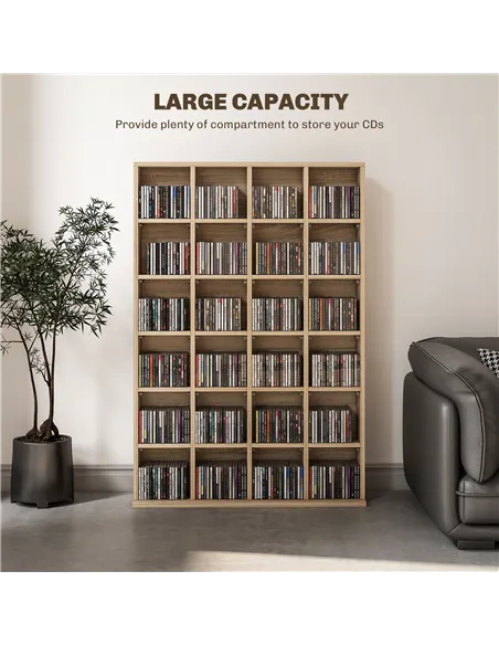 HOMCOM CD Storage Unit with Adjustable Shelves, 89 x 130.5 cm, Nature Wood Finish