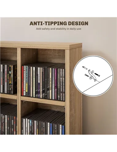HOMCOM CD Storage Unit with Adjustable Shelves, 89 x 130.5 cm, Nature Wood Finish