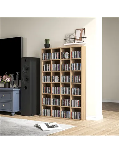 HOMCOM CD Storage Unit with Adjustable Shelves, 89 x 130.5 cm, Nature Wood Finish