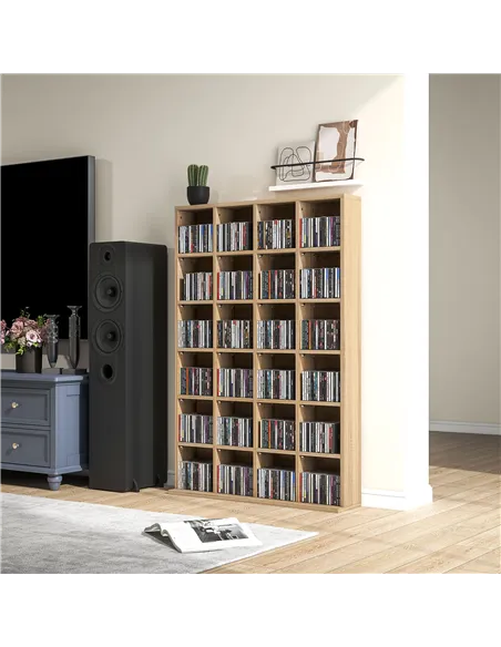 HOMCOM CD Storage Unit with Adjustable Shelves, 89 x 130.5 cm, Nature Wood Finish
