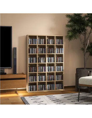 HOMCOM CD Storage Unit with Adjustable Shelves, 89 x 130.5 cm, Nature Wood Finish