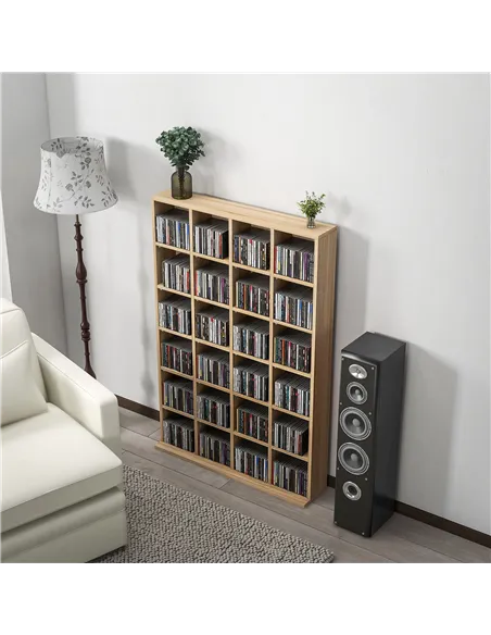 HOMCOM CD Storage Unit with Adjustable Shelves, 89 x 130.5 cm, Nature Wood Finish