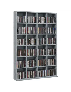 HOMCOM CD Storage Unit with Adjustable Shelves, 89 x 130.5 cm, Cement Grey