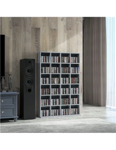HOMCOM CD Storage Unit with Adjustable Shelves, 89 x 130.5 cm, Cement Grey