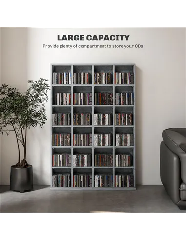 HOMCOM CD Storage Unit with Adjustable Shelves, 89 x 130.5 cm, Cement Grey