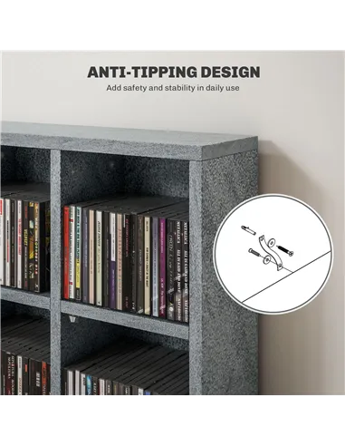 HOMCOM CD Storage Unit with Adjustable Shelves, 89 x 130.5 cm, Cement Grey