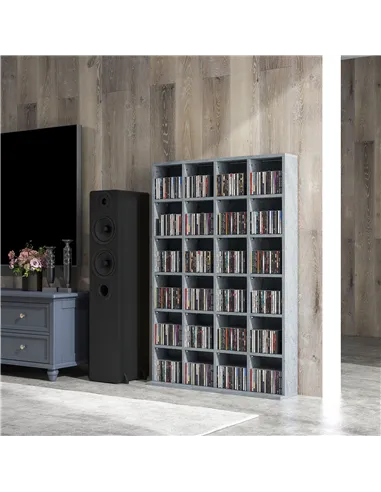 HOMCOM CD Storage Unit with Adjustable Shelves, 89 x 130.5 cm, Cement Grey