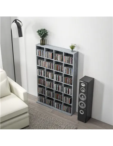 HOMCOM CD Storage Unit with Adjustable Shelves, 89 x 130.5 cm, Cement Grey