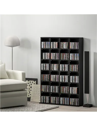 HOMCOM CD Storage Unit with Adjustable Shelves, 89 x 130.5 cm, Black