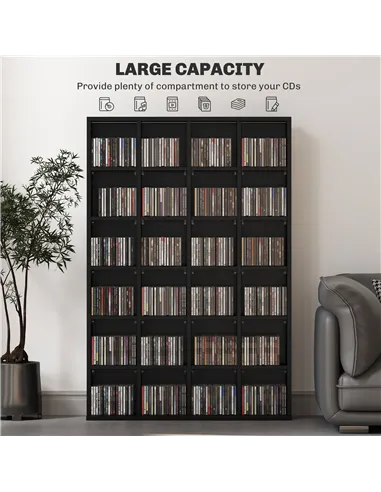 HOMCOM CD Storage Unit with Adjustable Shelves, 89 x 130.5 cm, Black