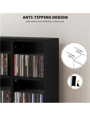 HOMCOM CD Storage Unit with Adjustable Shelves, 89 x 130.5 cm, Black