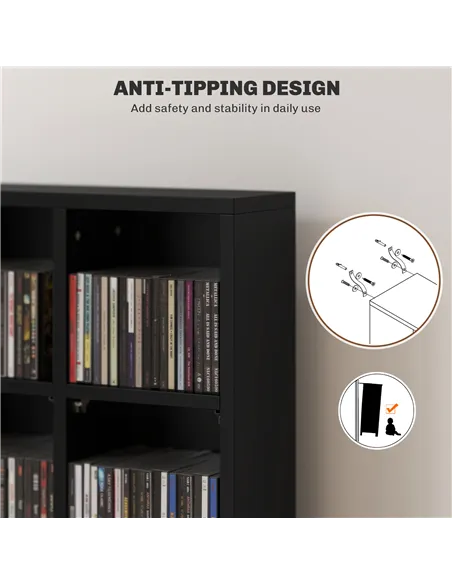 HOMCOM CD Storage Unit with Adjustable Shelves, 89 x 130.5 cm, Black