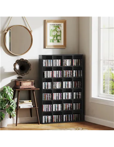 HOMCOM CD Storage Unit with Adjustable Shelves, 89 x 130.5 cm, Black