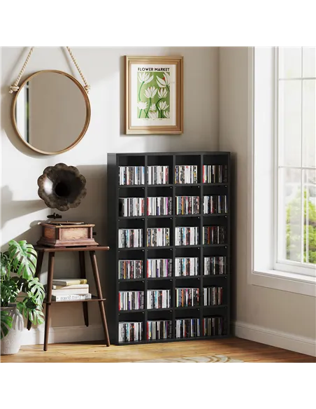 HOMCOM CD Storage Unit with Adjustable Shelves, 89 x 130.5 cm, Black