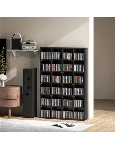 HOMCOM CD Storage Unit with Adjustable Shelves, 89 x 130.5 cm, Black