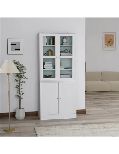 HOMCOM Double Storage Display Cabinet - White
