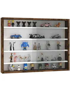 HOMCOM 5-Tier Wall Display Shelf Unit Cabinet w/ 4 Adjustable Shelves Glass Doors Home Office Ornaments 60x80cm Rustic brown