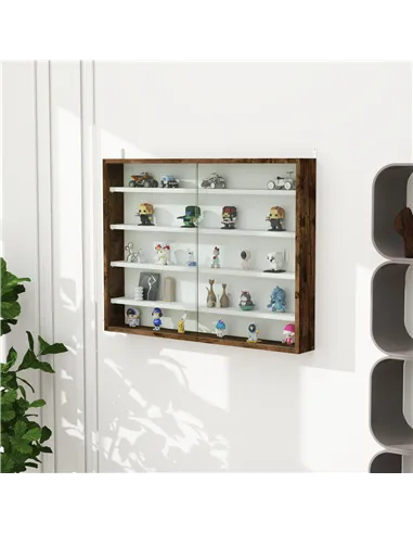 HOMCOM 5-Tier Wall Display Shelf Unit Cabinet w/ 4 Adjustable Shelves Glass Doors Home Office Ornaments 60x80cm Rustic brown