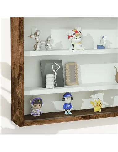 HOMCOM 5-Tier Wall Display Shelf Unit Cabinet w/ 4 Adjustable Shelves Glass Doors Home Office Ornaments 60x80cm Rustic brown