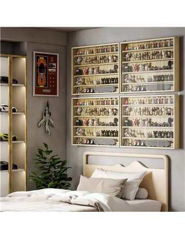 HOMCOM 5-Tier Wall Display Shelf Unit Cabinet w/ 4 Adjustable Shelves Glass Doors Home Office Ornaments 60x80cm Oak