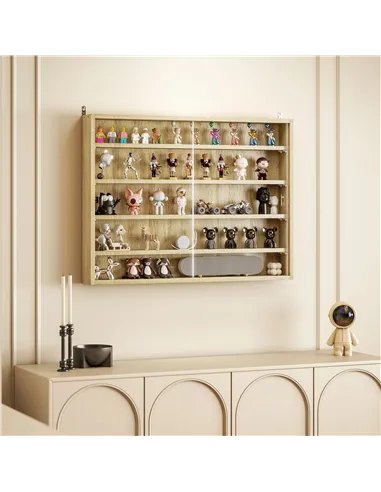 HOMCOM 5-Tier Wall Display Shelf Unit Cabinet w/ 4 Adjustable Shelves Glass Doors Home Office Ornaments 60x80cm Oak