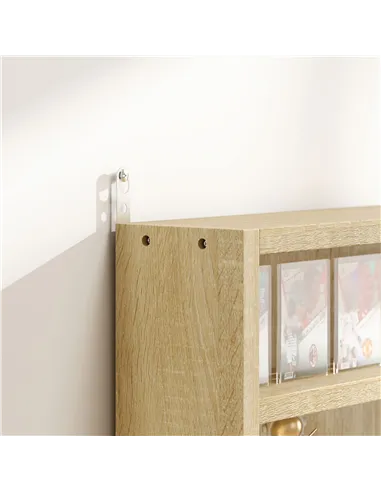 HOMCOM 5-Tier Wall Display Shelf Unit Cabinet w/ 4 Adjustable Shelves Glass Doors Home Office Ornaments 60x80cm Oak