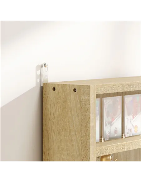 HOMCOM 5-Tier Wall Display Shelf Unit Cabinet w/ 4 Adjustable Shelves Glass Doors Home Office Ornaments 60x80cm Oak