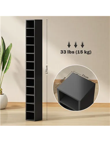 HOMCOM 204 CD Tall Narrow Media Storage Tower - Black