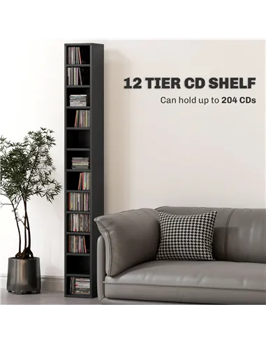 HOMCOM 204 CD Tall Narrow Media Storage Tower - Black