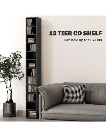 HOMCOM 204 CD Tall Narrow Media Storage Tower - Black