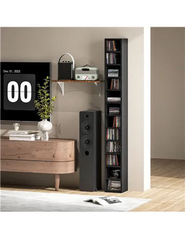 HOMCOM 204 CD Tall Narrow Media Storage Tower - Black